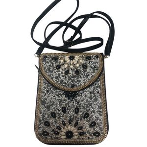 Coco Carmen Artisan Elegant Black and White Beaded Crossbody Bag.5”X 7” Fit Cell